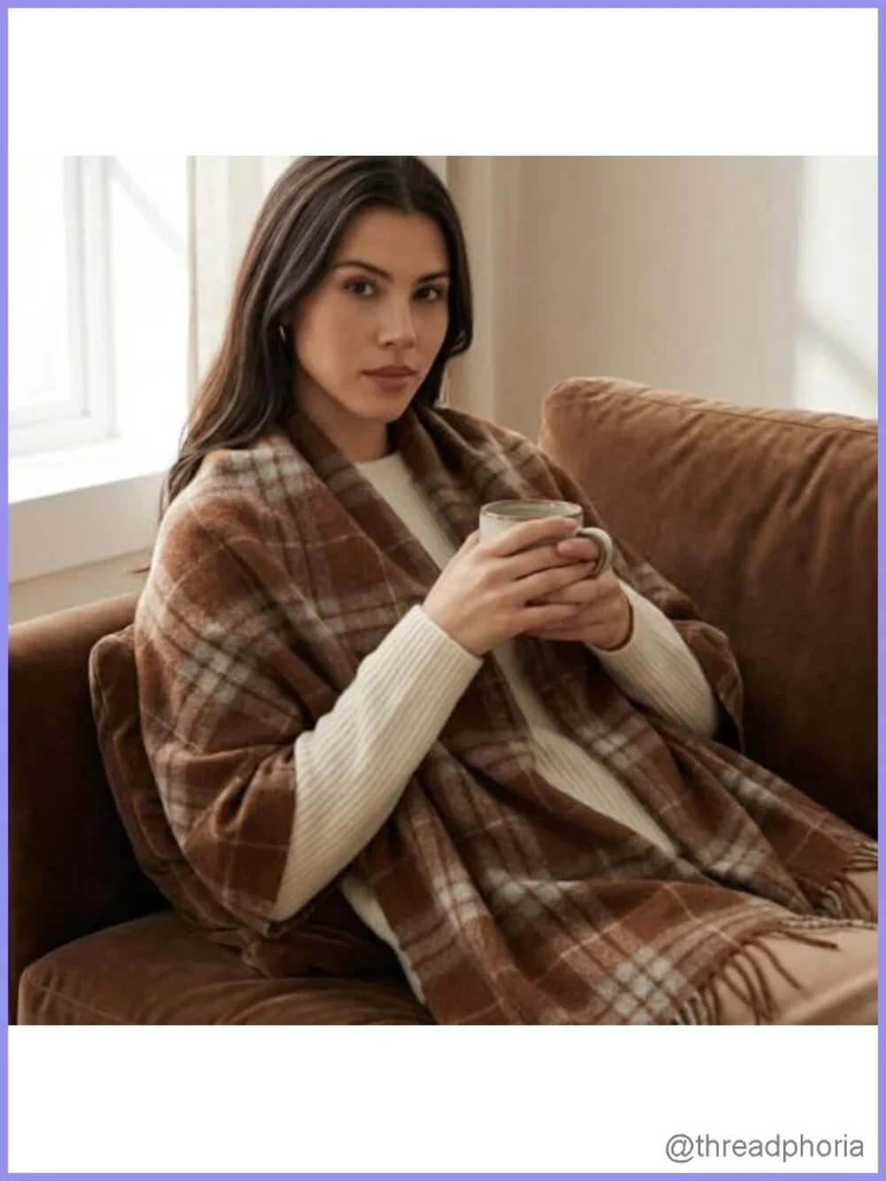 Wool Blend Plaid Scarf with Tassels Oversized Shawl Wrap Warm Winter Ladies